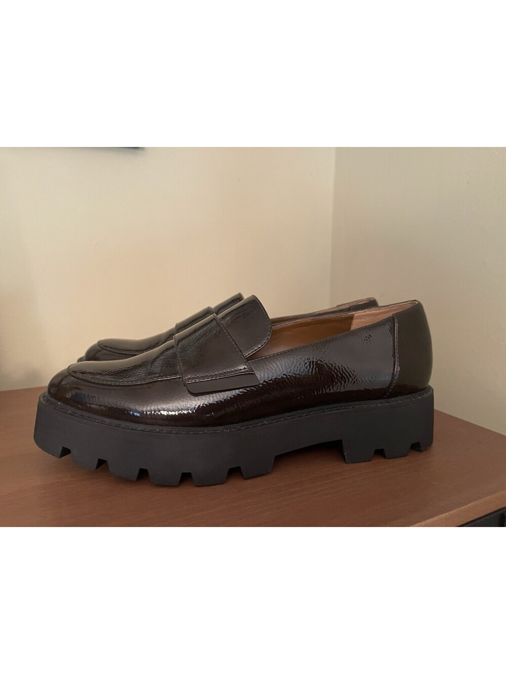 FRANCO SARTO Brindy Platform Loafer Womens 9.5 Brown Faux Patent Chunky Lug Sole
